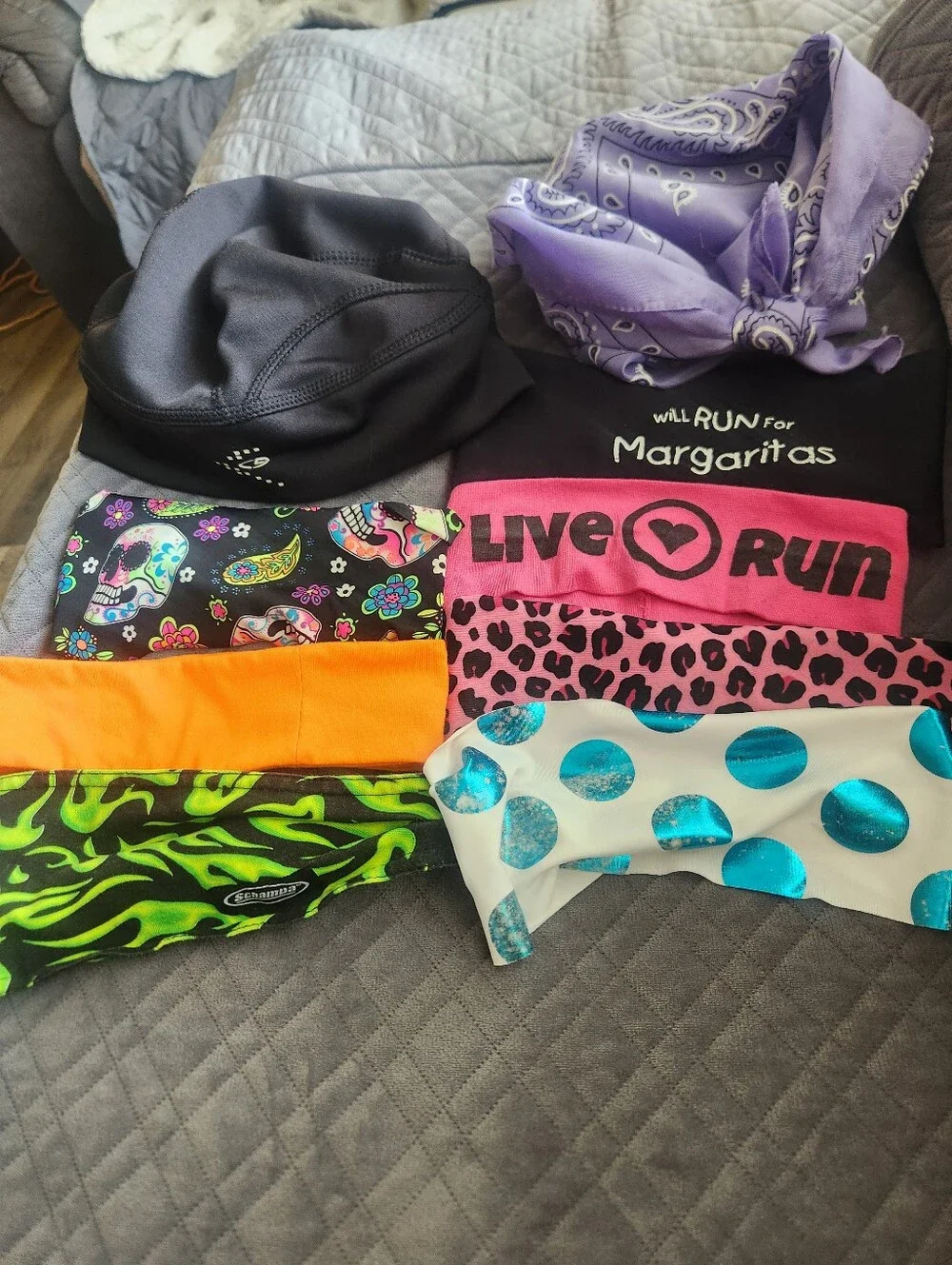 Assorted Running Headbands , A Hat and A Bandana - Mixed Colors , Sayings